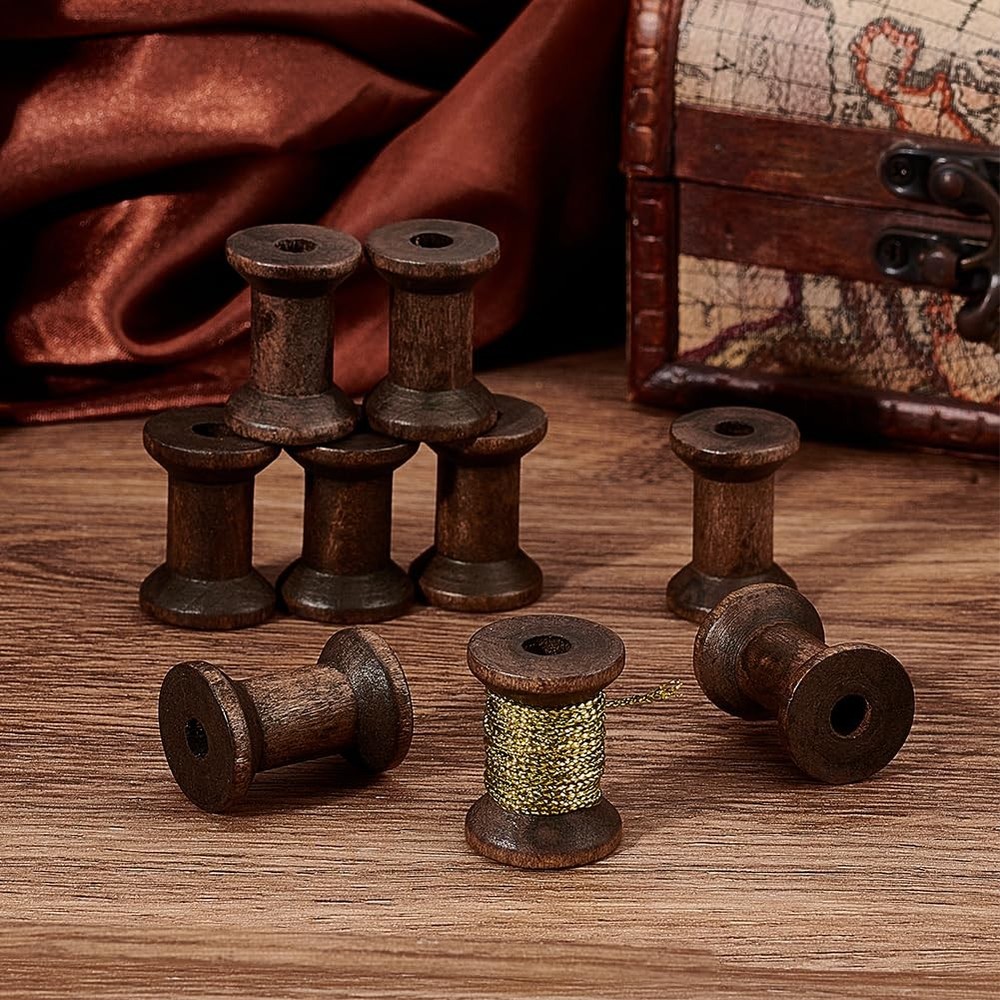 30PCS Antique Wooden Empty Thread Spools Bobbins For Crafts DIY Projects