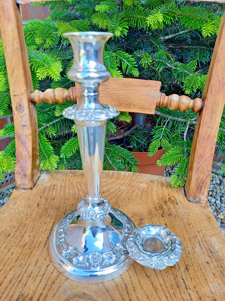 Antique Large Silver Plate Candlestick Holder