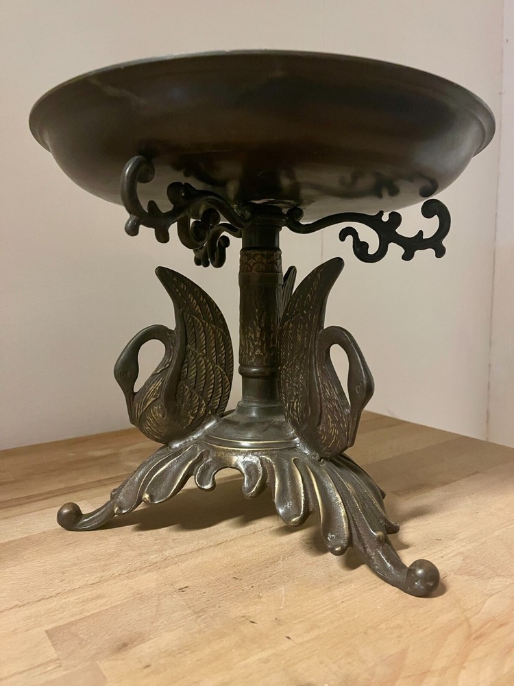 Metallic Bronze 3 Swans Large Centerpiece Compound Bowl - Age Unknown
