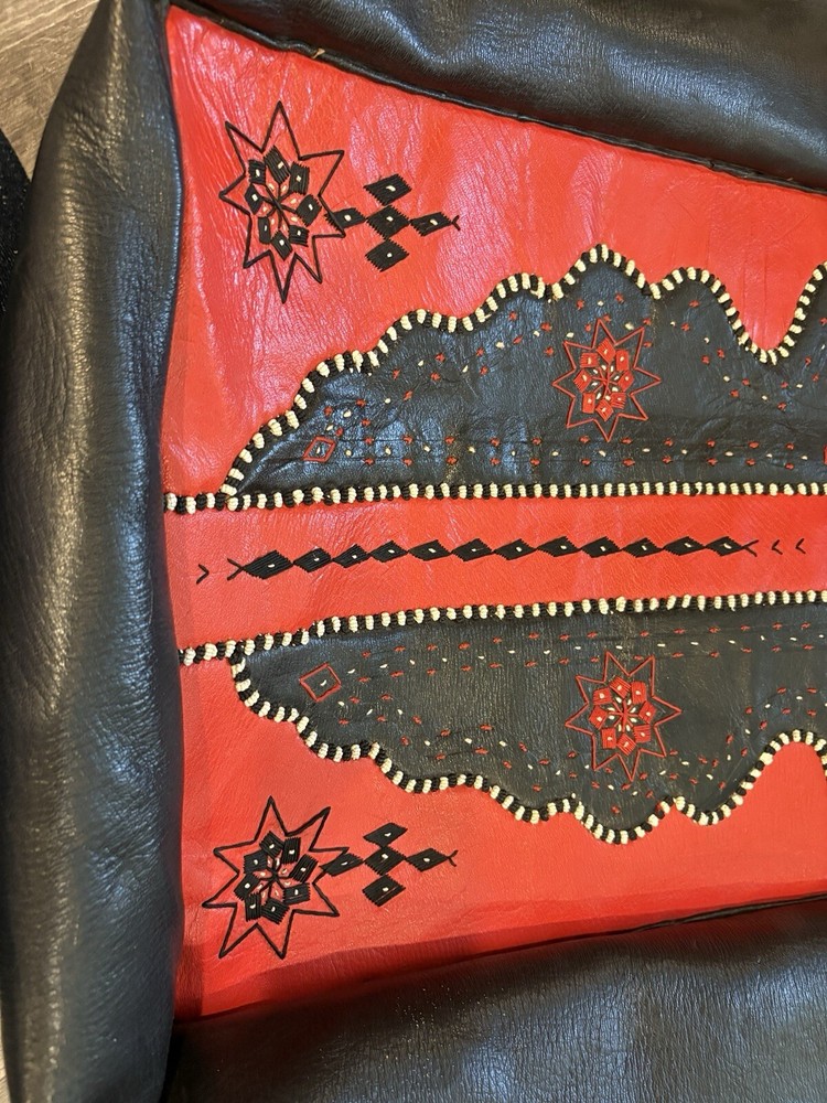 Rectangular leather pouf ottoman handmade Black Red Moroccan *cover only*