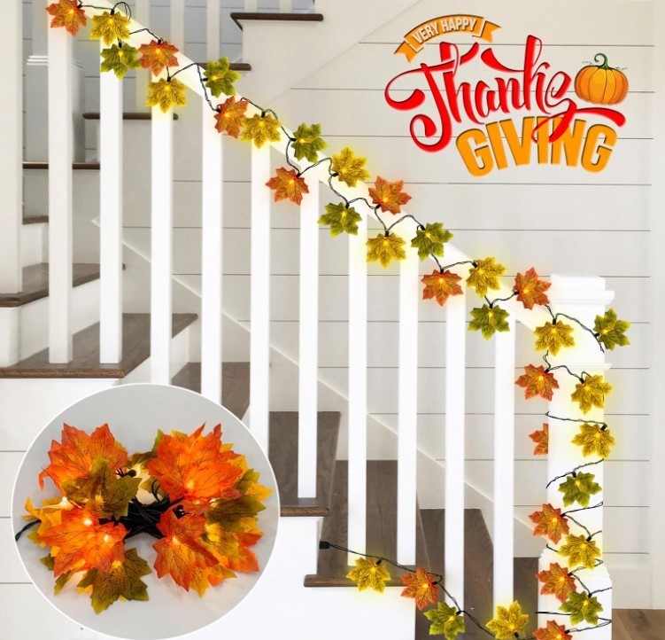 13.6FT Fall Lights Thanksgiving String 35 Multi-colored Maple Leaf