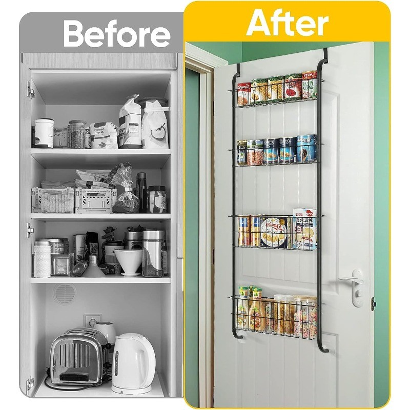 4-Tier Heavy-Duty Over The Door Pantry Organizer,Spice Rack for Kitchen Bathroom