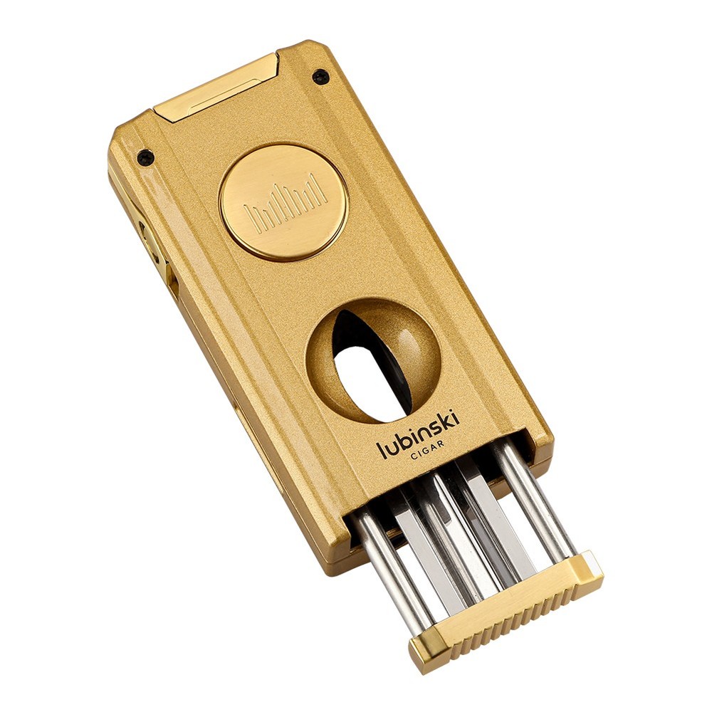 Gold Windproof Cigar Torch Lighter V-cut 2 Jet Flame Punch Holder Needle Gift