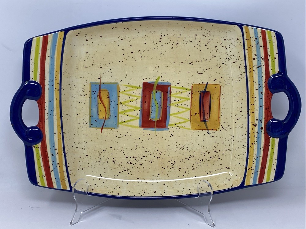Pfaltzgraff Sedona Rectangular Handled Serving Platter Tray 12” X8” Southwest