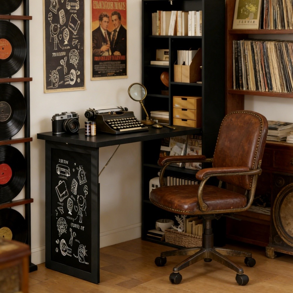 Folding Office Desk with Storage Shelves Writing Blackboard Home Computer Table