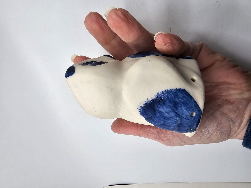 Vintage Veva Pottery Owl Windchime Base Only Blue White