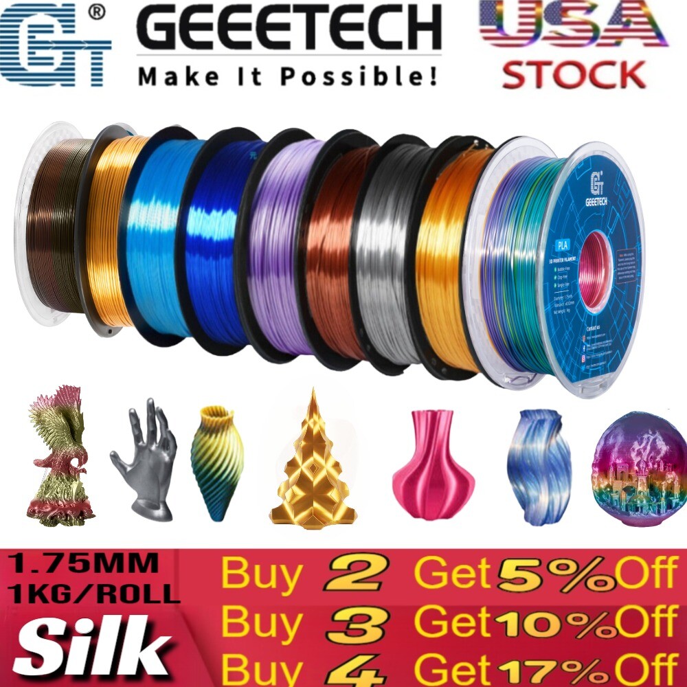 Geeetech 3D Printer Filament Silk PLA 1.75mm 1KG/Roll Multicolor Shiny PLA US