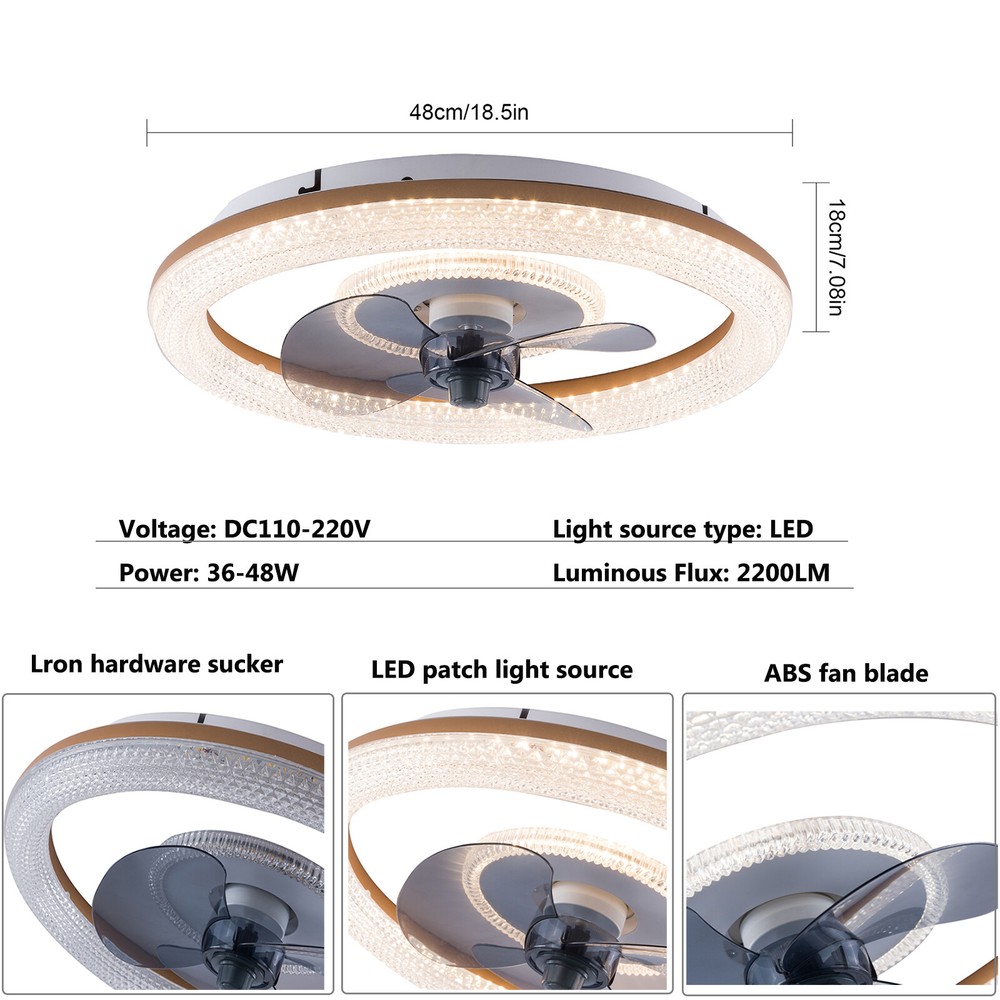 18" Modern Ceiling Fan with Light Remote Control Bedroom LED Ceiling Fan Lamp~