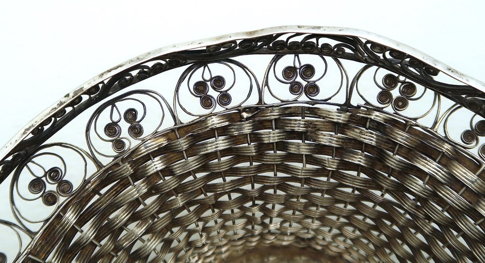 Nuremburg German Solid Silver Woven Filigree Basket marked Winter ca 1820