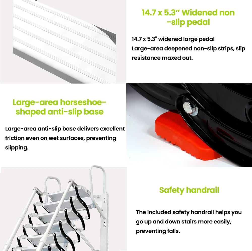 10ft Wall Mounted Folding Ladder Loft Stairs Attic Steps Pull Down + armrest
