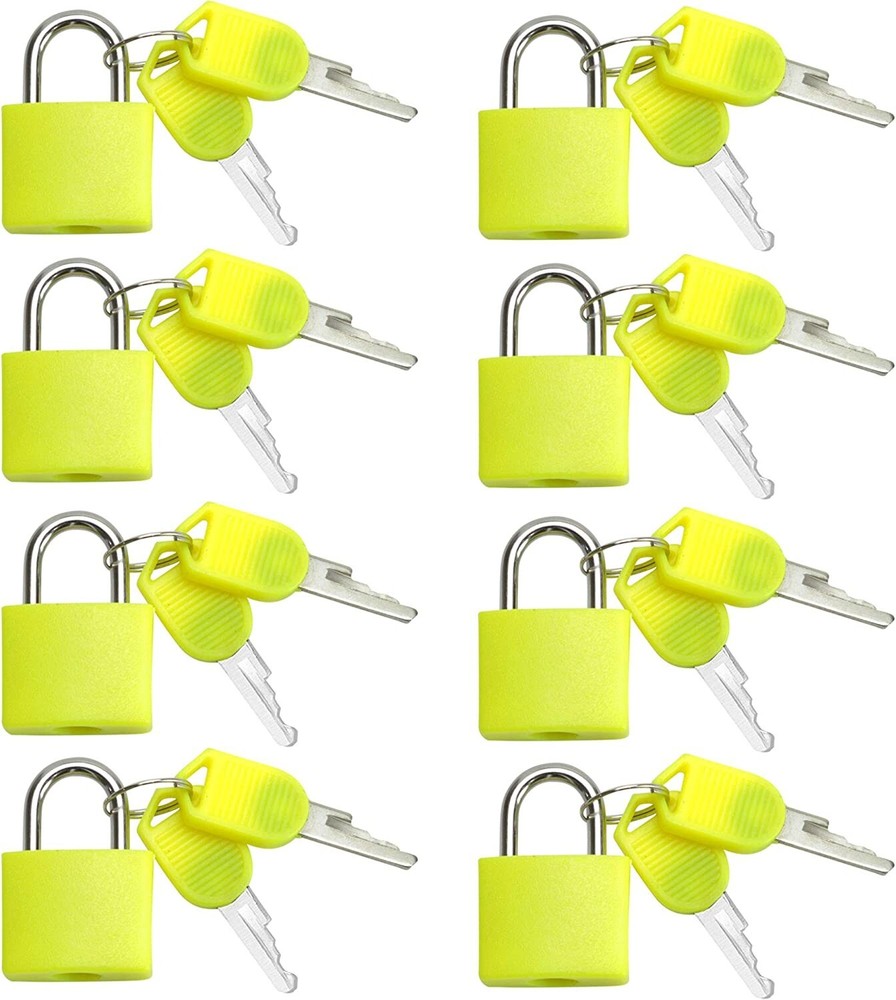 Small Mini Durable ABS Cover Brass Body Individually Keyed Padlock 8pc Yellow