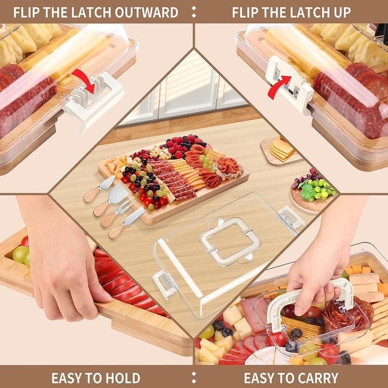 Portable Charcuterie Board W/ Lid & Handle 4 Cheese Tools Perfect Picnic Durable