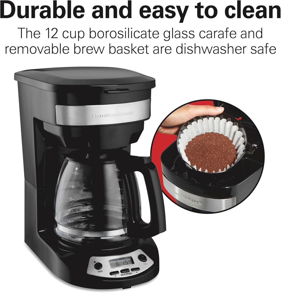 Hamilton Beach 12 Cup Programmable Drip Coffee Maker Machine, Regular & Bold Bre