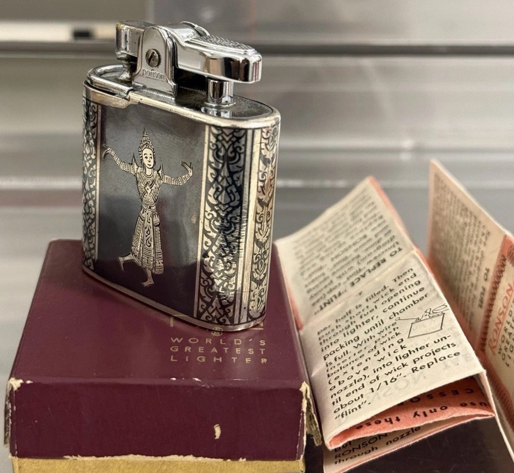 Vintage Ronson Whirlwind Sterling Silver Lighter – Siam Dancing Figures