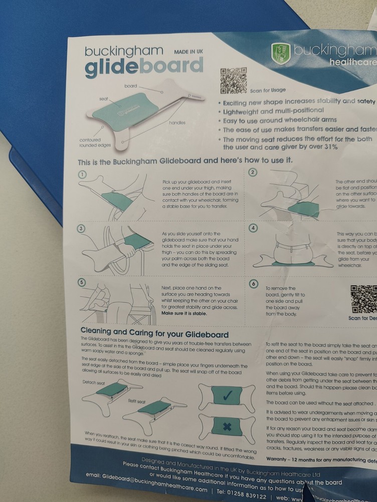 Buckingham Glideboard Transfer Board Only, Blue *Missing the seat"