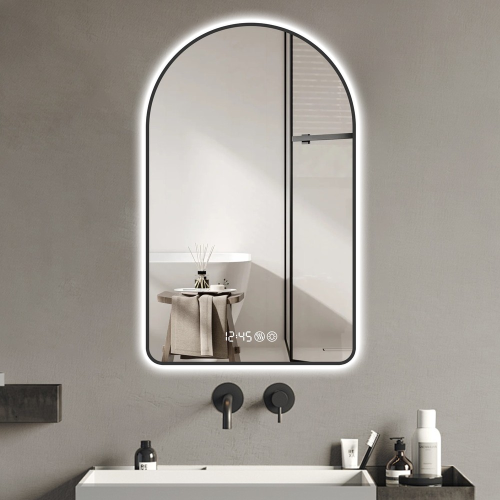 28"x48"Arched LED Mirror for Bathroom,Time and temperature display, Backlight, A