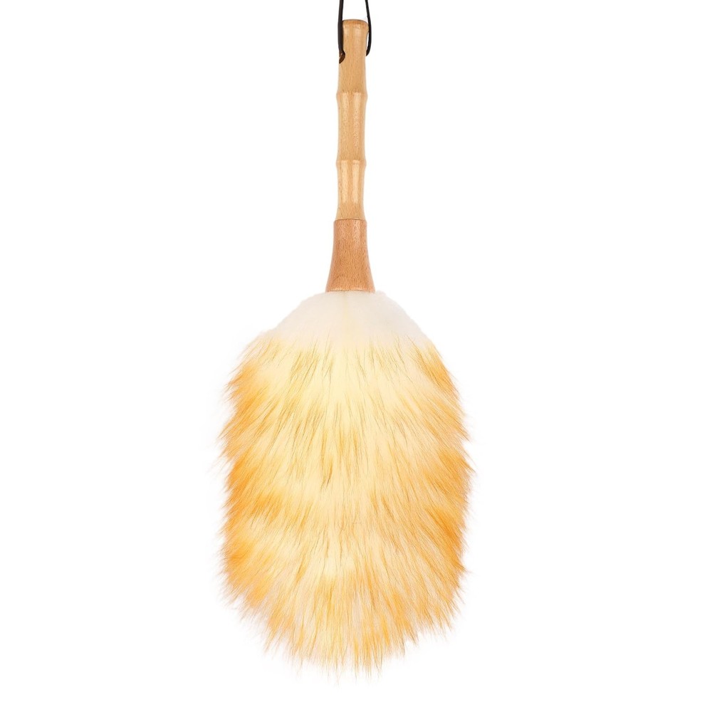 Feather Duster, Lambswool Duster for Cleaning,with Solid Wooden Handle,Leathe...