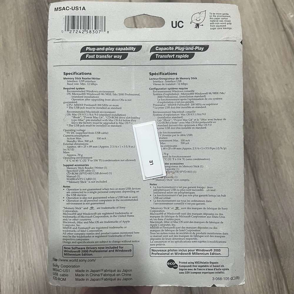 NEW Sony USB Interface Card Reader for Memory Stick - PC/Mac (MSAC-US1)