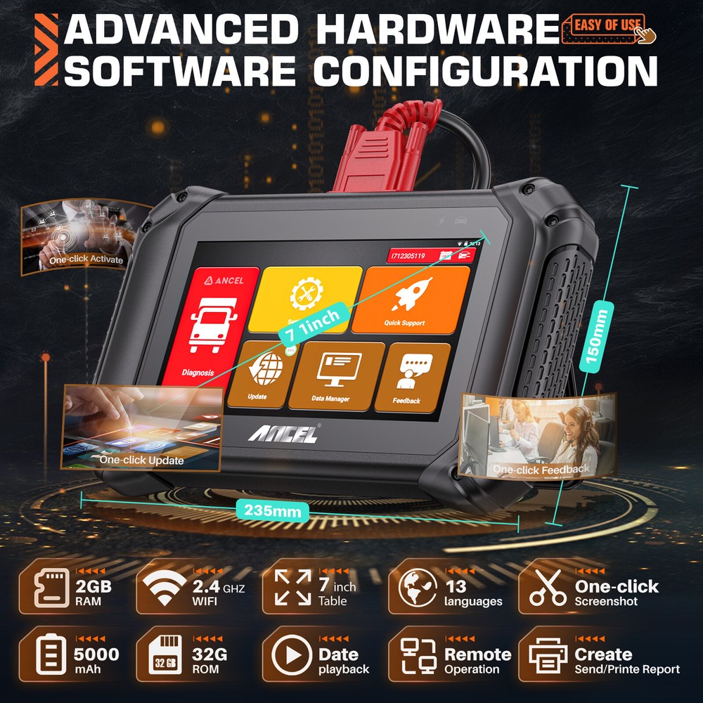 ANCEL V5 HD Heavy Duty Truck Diagnostic Tools Full System ECU Coding Diagnosis
