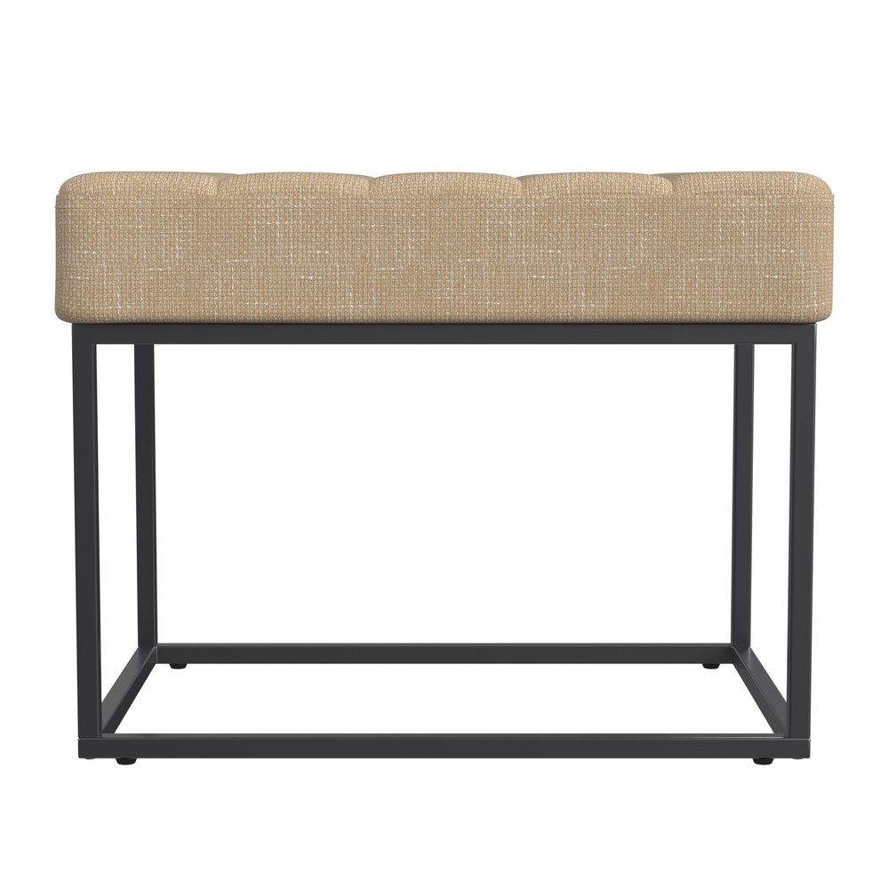Theodore Channel Tufted Small Ottoman -Light Tan Textured Solid