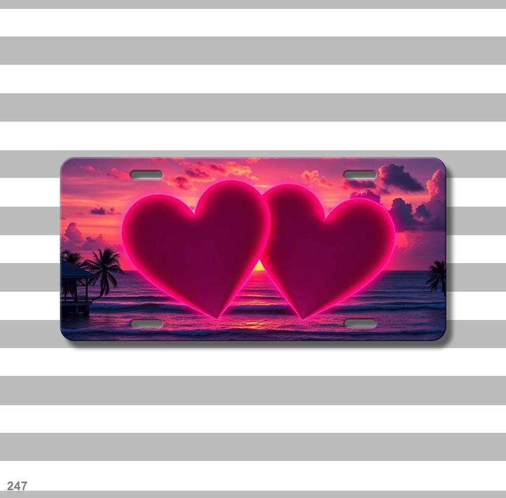 Premium Two Hearts Style Custom Text License Plate Editable Anniversary Gift