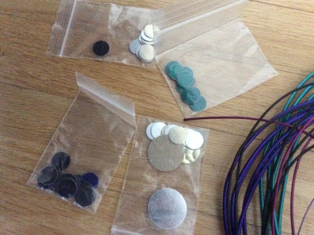 anodized aluminum, discs and wire, used for crafts