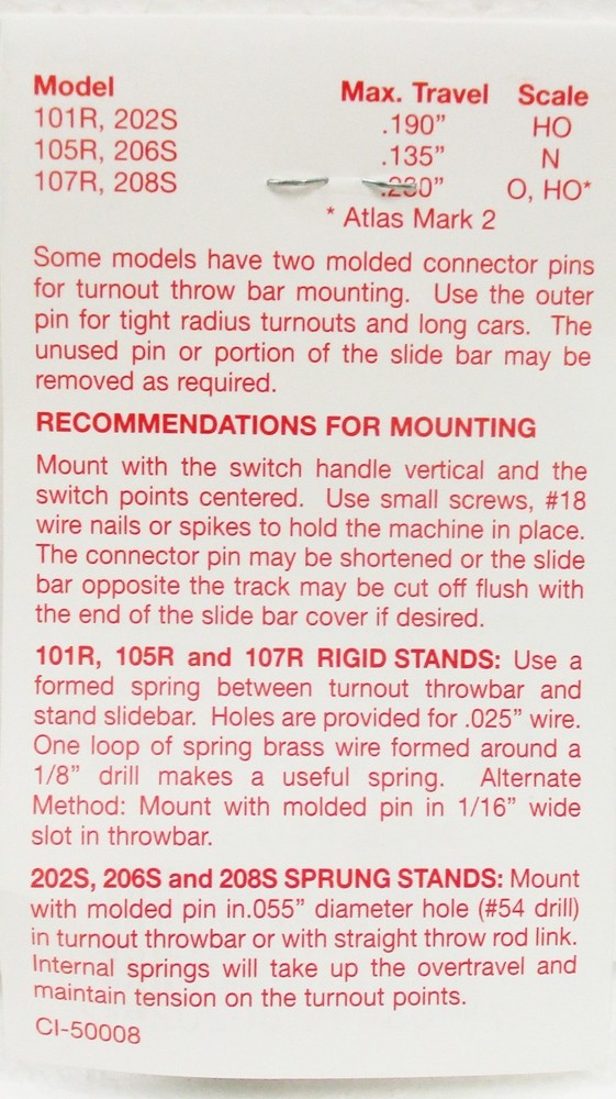 HO Scale Caboose Industries 202S Sprung Operating Ground Throw