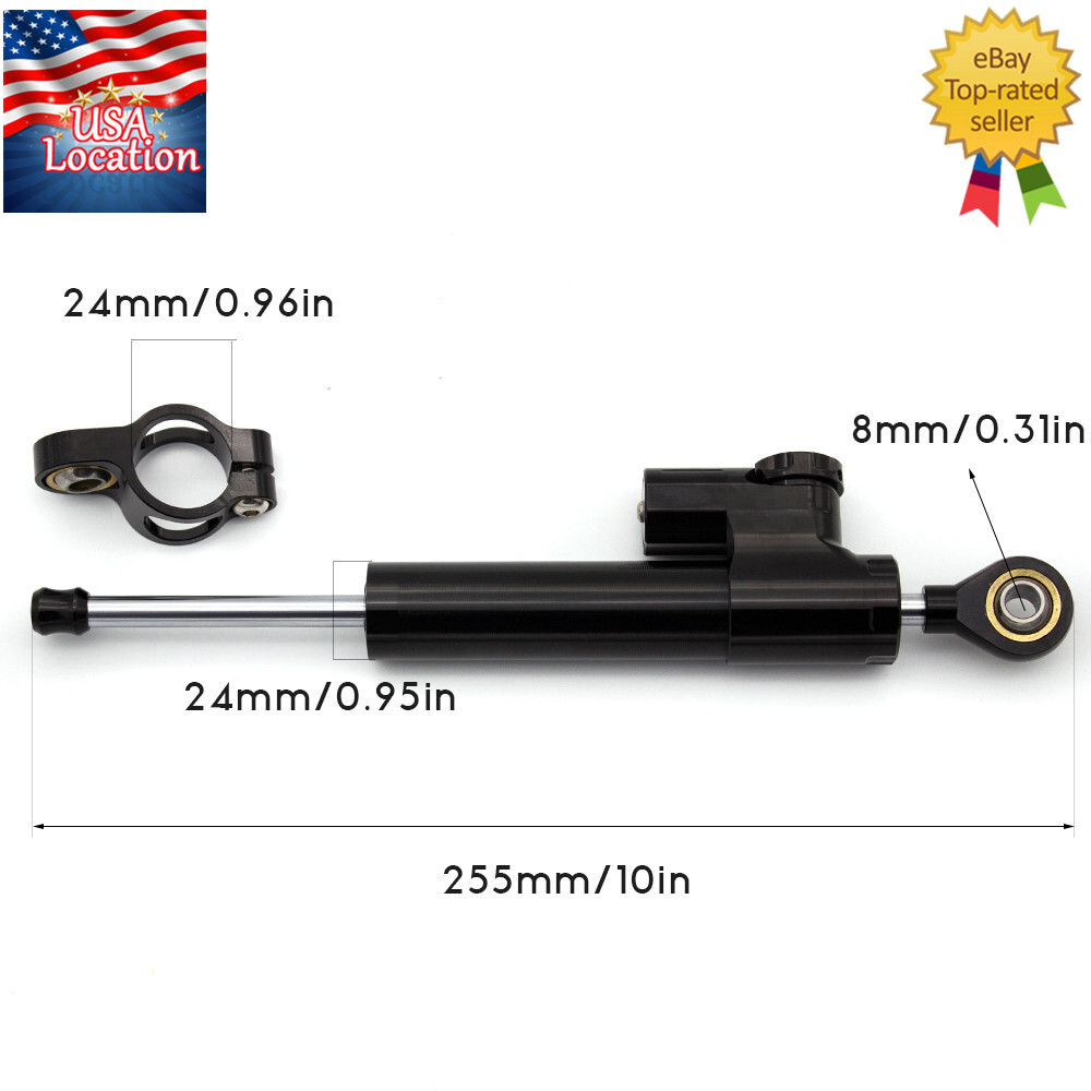 Universal CNC Steering Damper Stabilizer Linear Reversed Shock Absorber Black