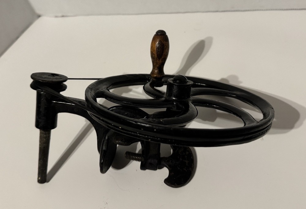 Antique Cast Iron Table Mount Bobbin Winder - Black