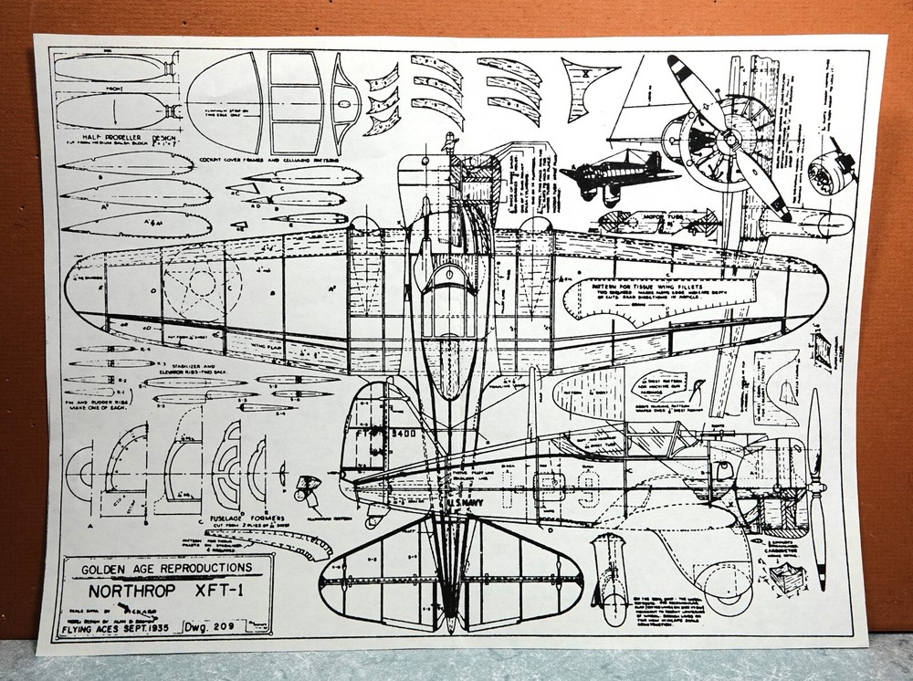 NORTHROP XFT-1 BALSA FREE FLIGHT MODEL AIRPLANE PLANS 12" WINGSPAN