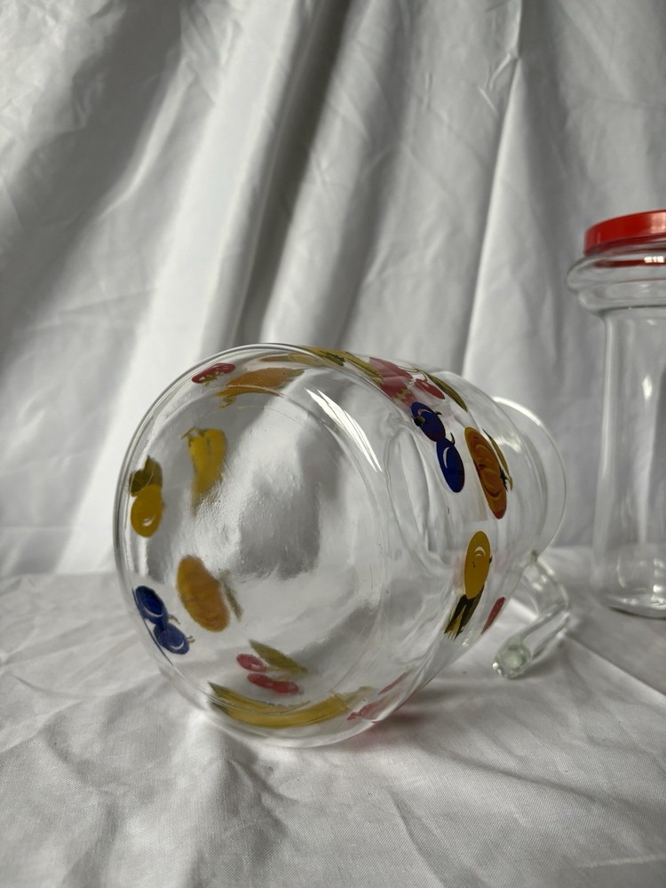 Large Vintage Glass Pitcher with Removable Ice Column | Fruit Pattern