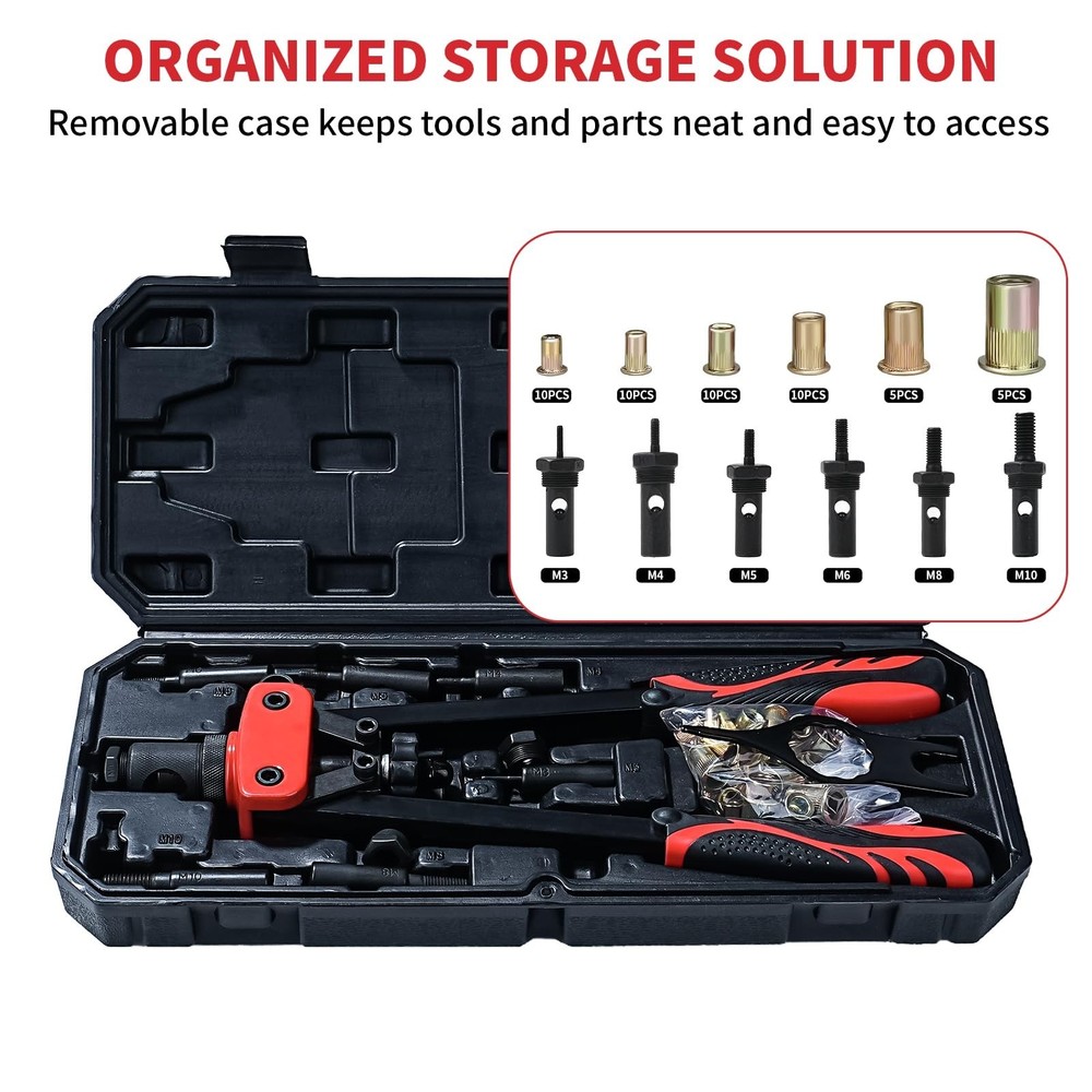 14" Rivet Nut Tool Kit, Professional Rivnut Tool Gun with 6 Metric Mandrels, ...