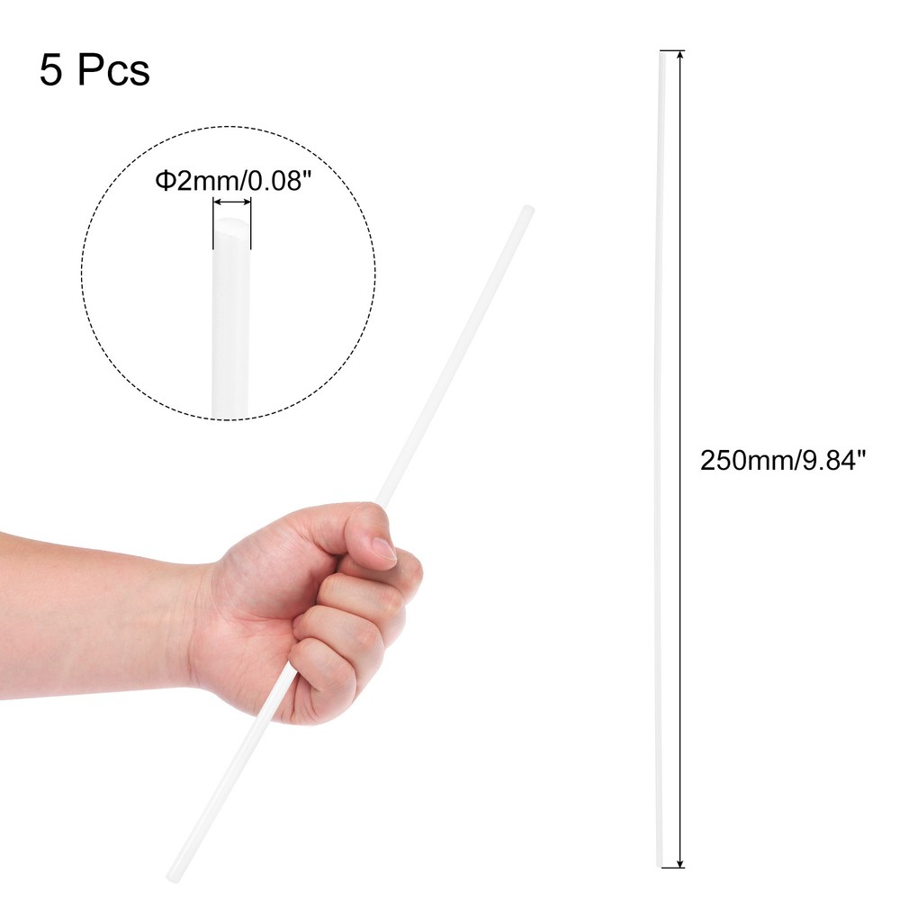 5 Pcs White Plastic Rods 2 x 250mm ABS Round Stick Round Solid Bar DIY Model