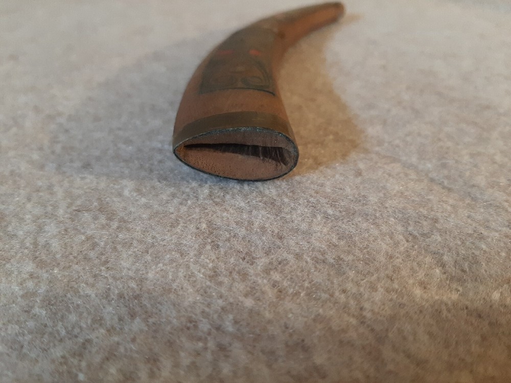 Vintage Fixed Blade Curved Dagger with Inlayed Wooden Handle & Sheath