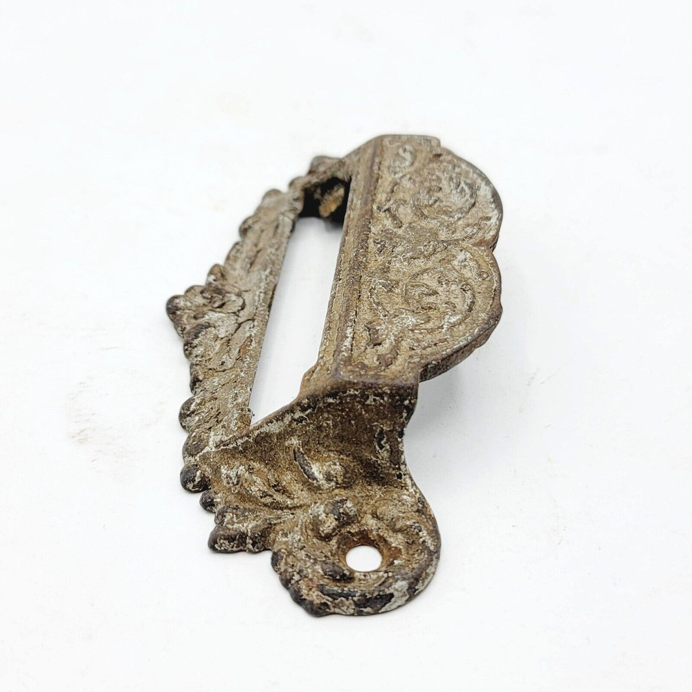 Vintage SINGLE Bin Pull Drawer Ornate Label Slot Hardware Reclaimed 4"