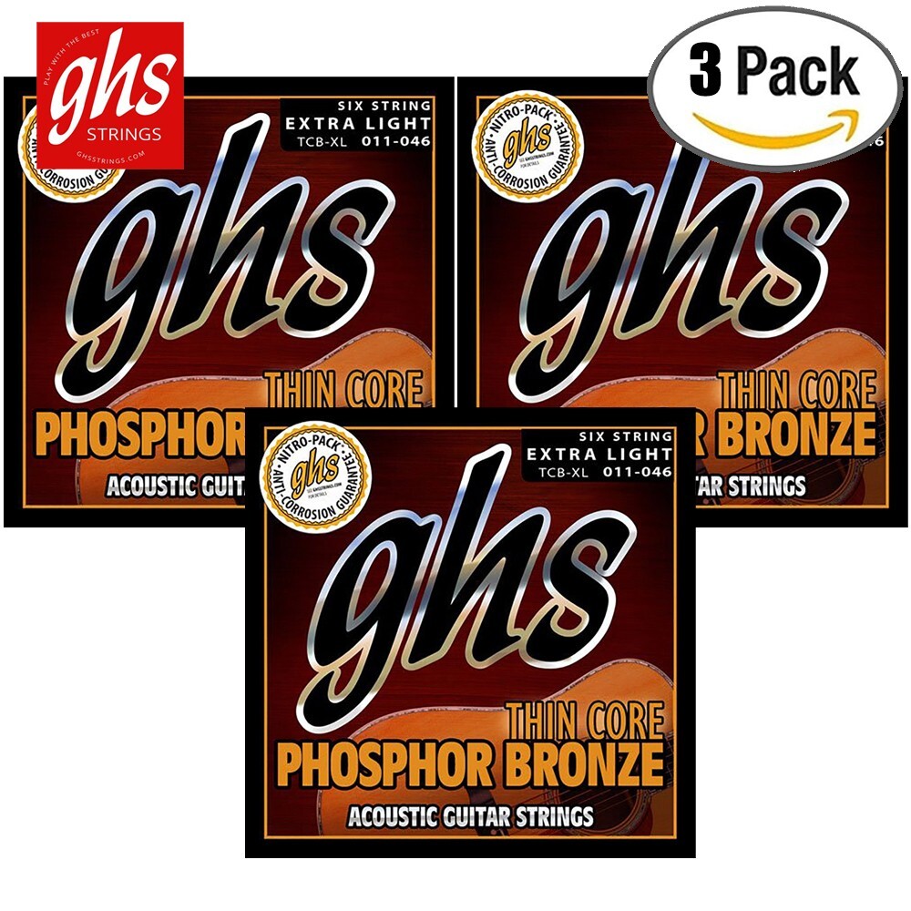 3-PACK GHS TCB-XL Thin Core Phosphor Bronze Acoustic Guitar Strings 11-46