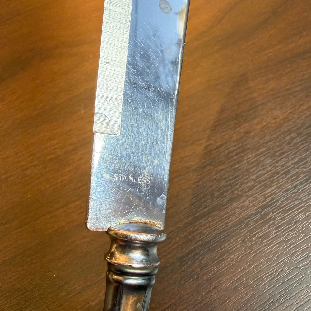Webster Sterling Silver Handle Cake Pie Server Knife Stainless Blade Scimitar