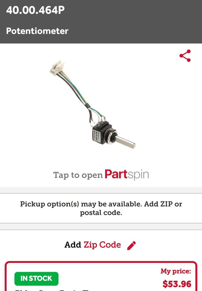 RATIONAL COMBI OVEN POTENTIOMETER FOR CMP, CM Combi Oven.  #138