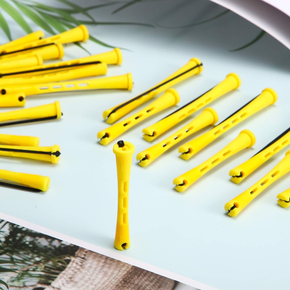 Cold Wave Perm Rods - 48 Plastic Hair Rollers in 2 Sizes, Yellow