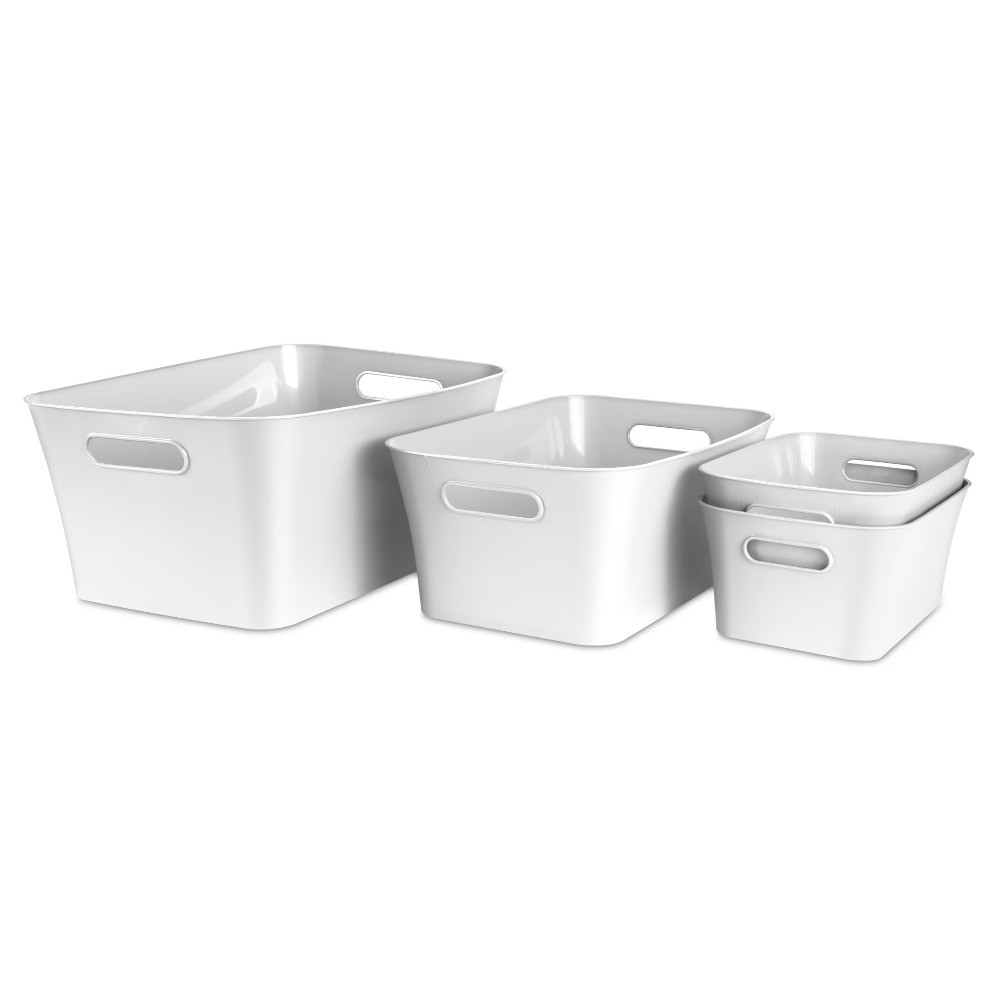 Mainstays Medium Bin, Open Plastic Storage Containers, White, 6 Pack