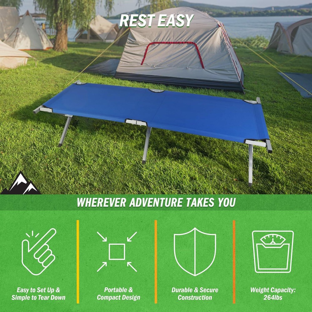 Portable Folding Camping Cot with Carrying Bag Army Blue