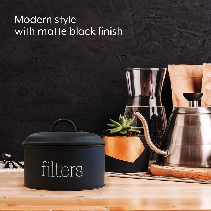 AuldHome Design Basket Coffee Filter Holder (Black), Enamel Filter Storage Co...