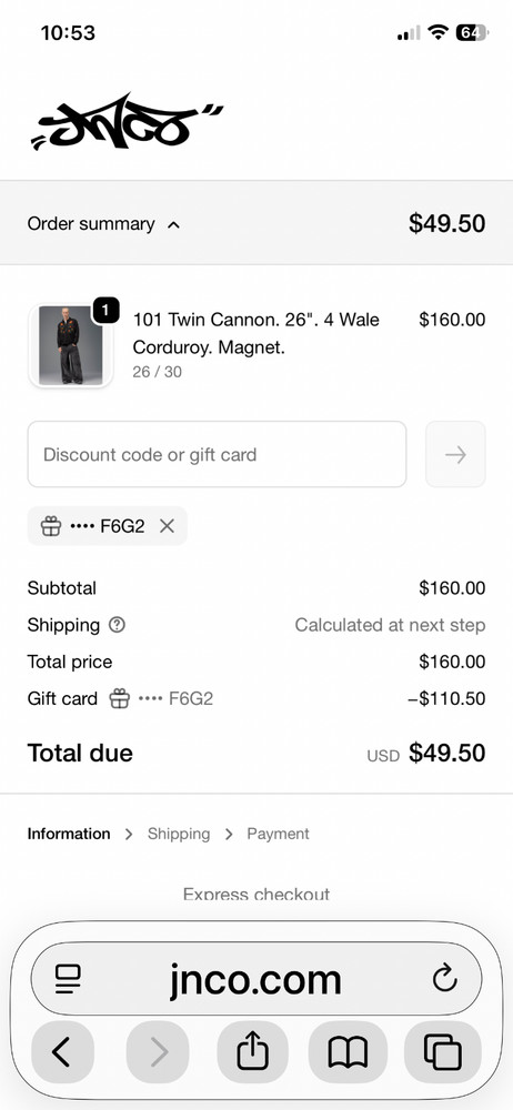 $110.50 JNCO Credit