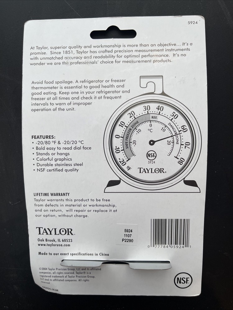Taylor Freezer/Refrigerator Thermometer #5924