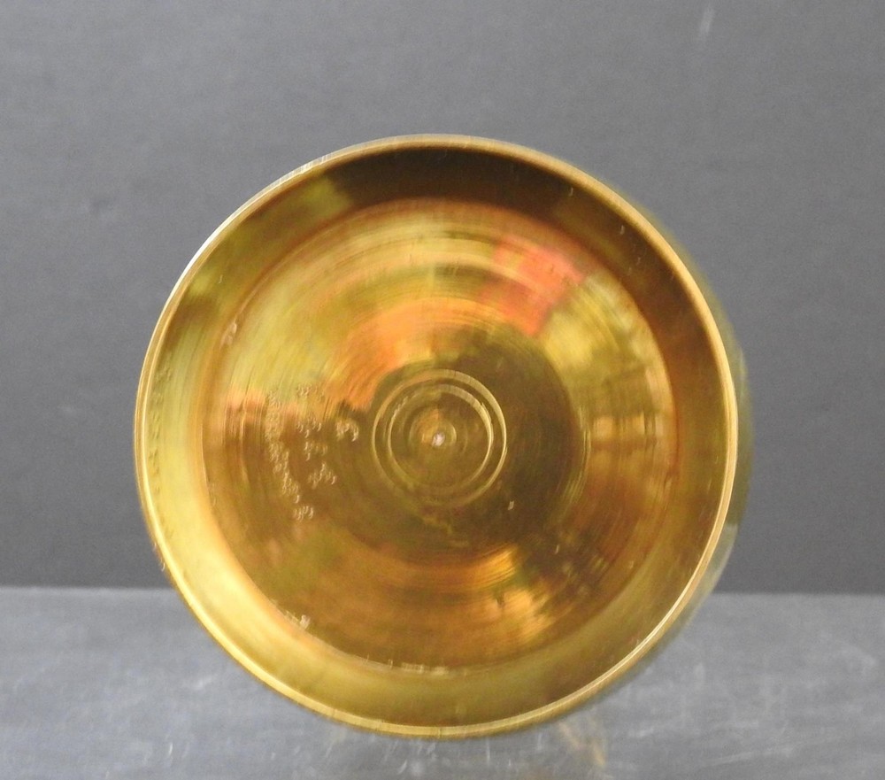 Vintage Solid Brass Etched Leaf Design Vase Numbered India 10" W13