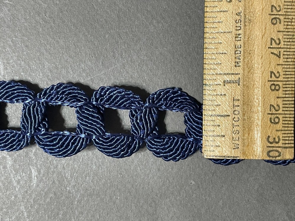 TRIMTEX CAROLACE 1" BASIC NAVY BLUE BRAID CABLE LOOP RAYON/COTTON 10 YARDS