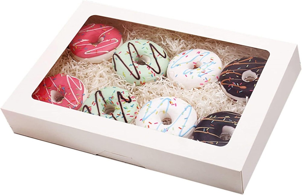 Cookie Boxes, 14" x 10" x 2.5" White Bakery Boxes with Window,