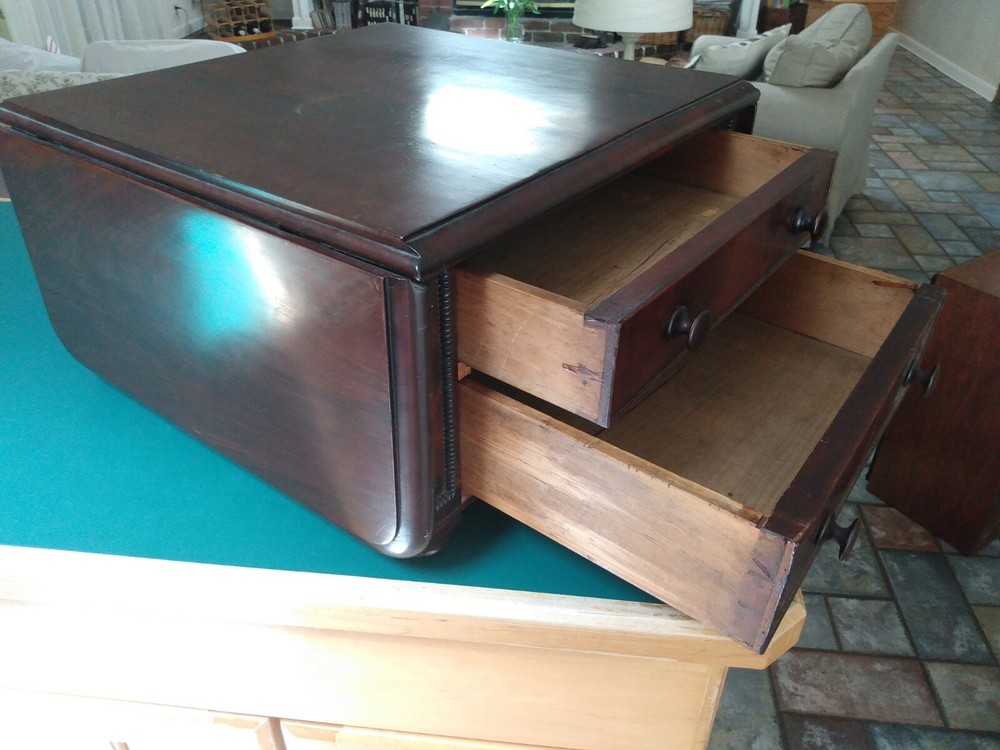 Antique two drawer drop leaf spool thread cabinet