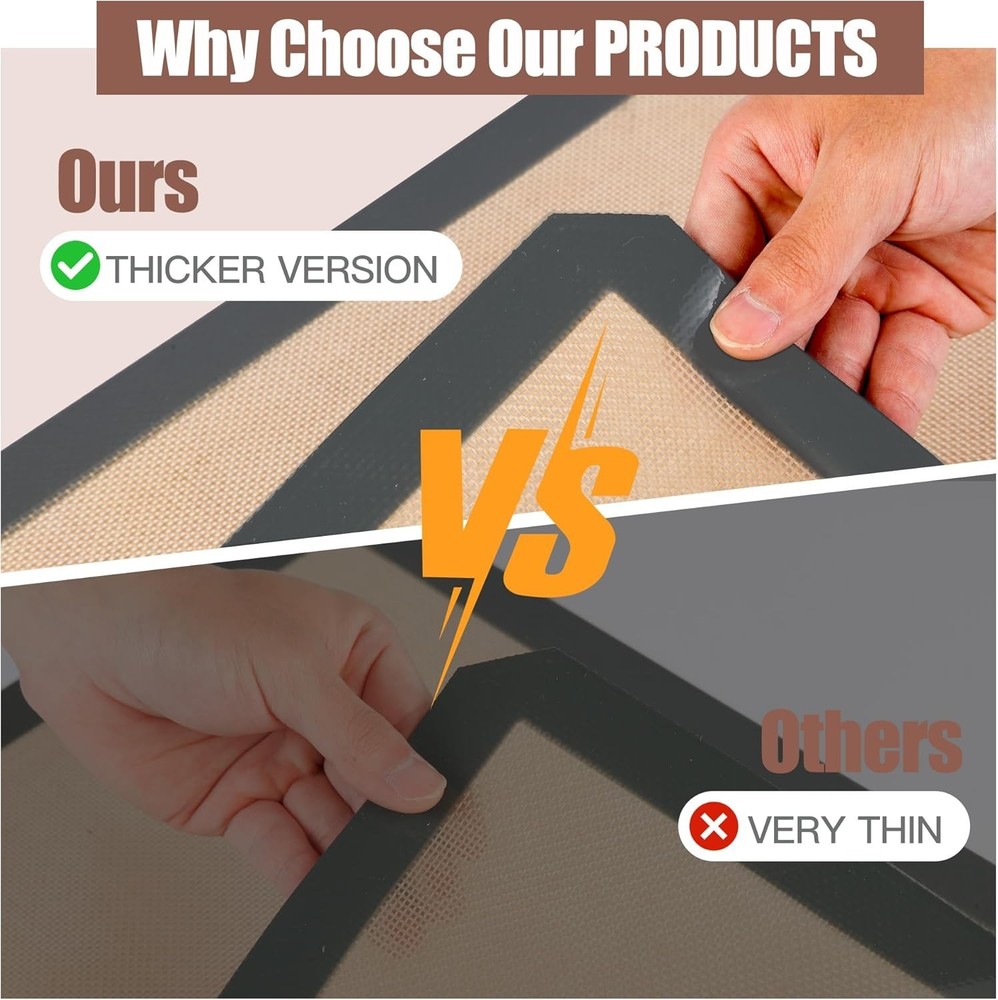 0.7mm Thick Silicone Baking Mats - Non-Slip & Multi-Purpose (2 Pack)