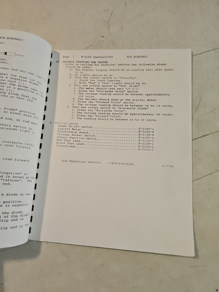 Ace E-2129 Rectifier Tester General Instruction Manual